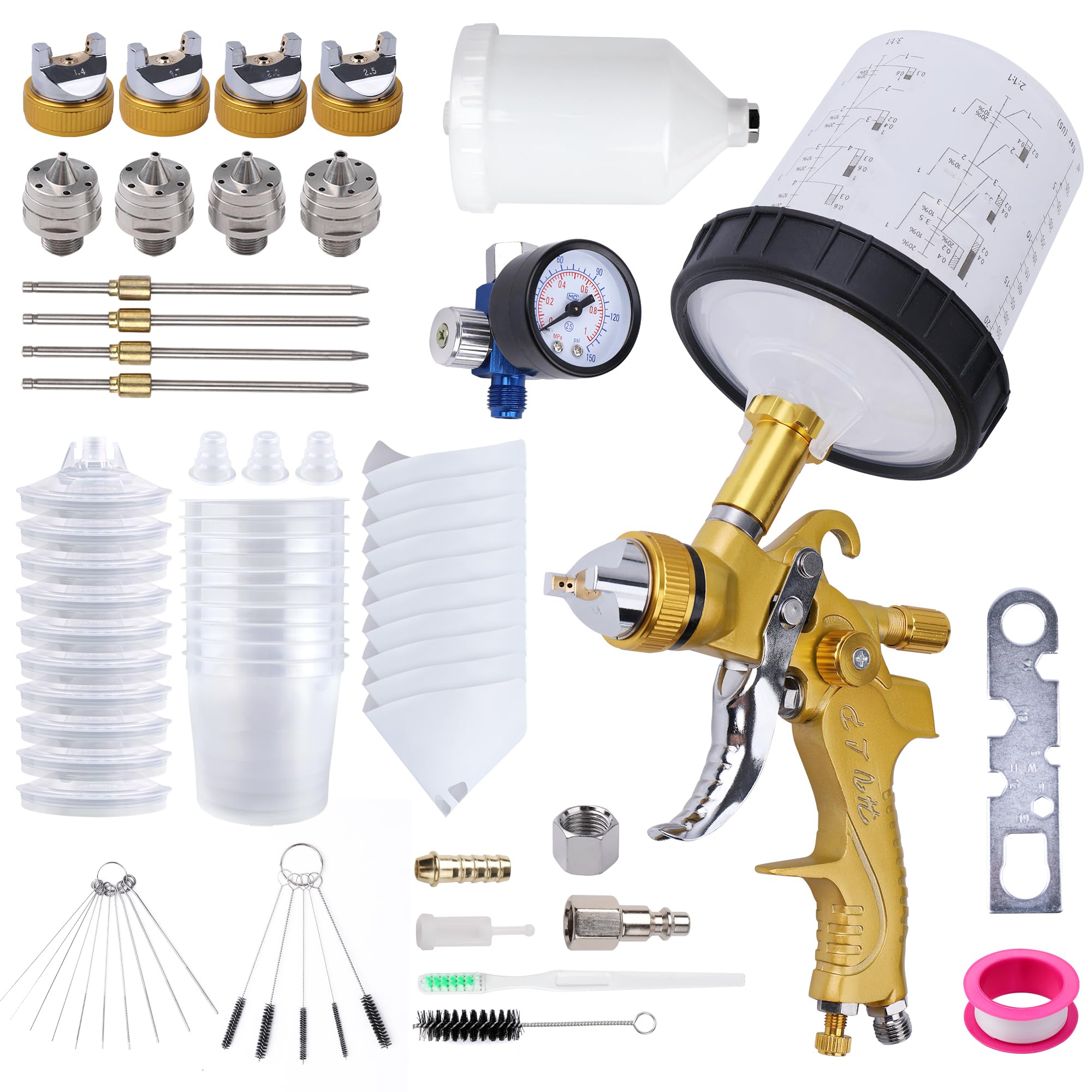 Zeinlenx HVLP Spray Gun with 10Pcs 600ML Disposable Paint Cups, 4